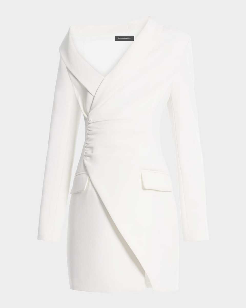 Ruched One-Shoulder Blazer Mini Dress